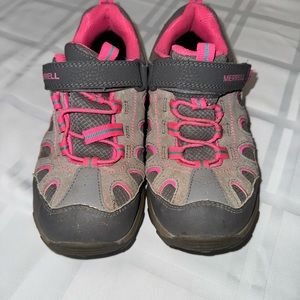 Gray and Pink Sneakers with Velcro Strap and Rubber Sole